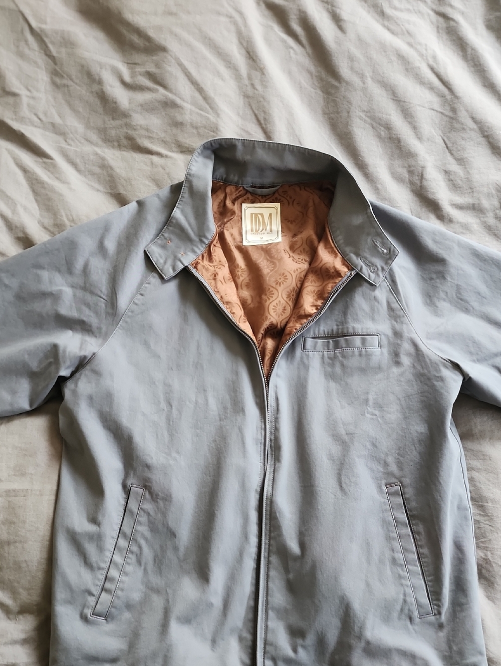 Men's Light Gray Zip Jacket with Tan Lining
